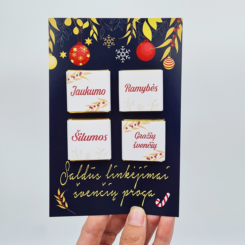 Atvirukas su šokoladukais „Saldūs linkėjimai švenčių proga“