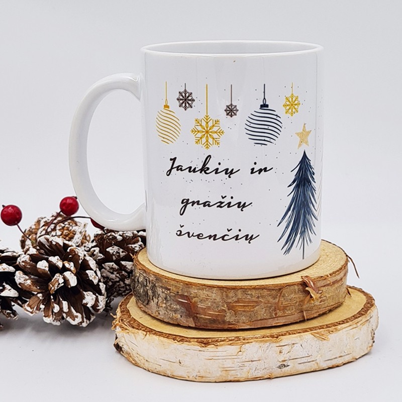 Puodelis „Jaukių ir gražių švenčių“