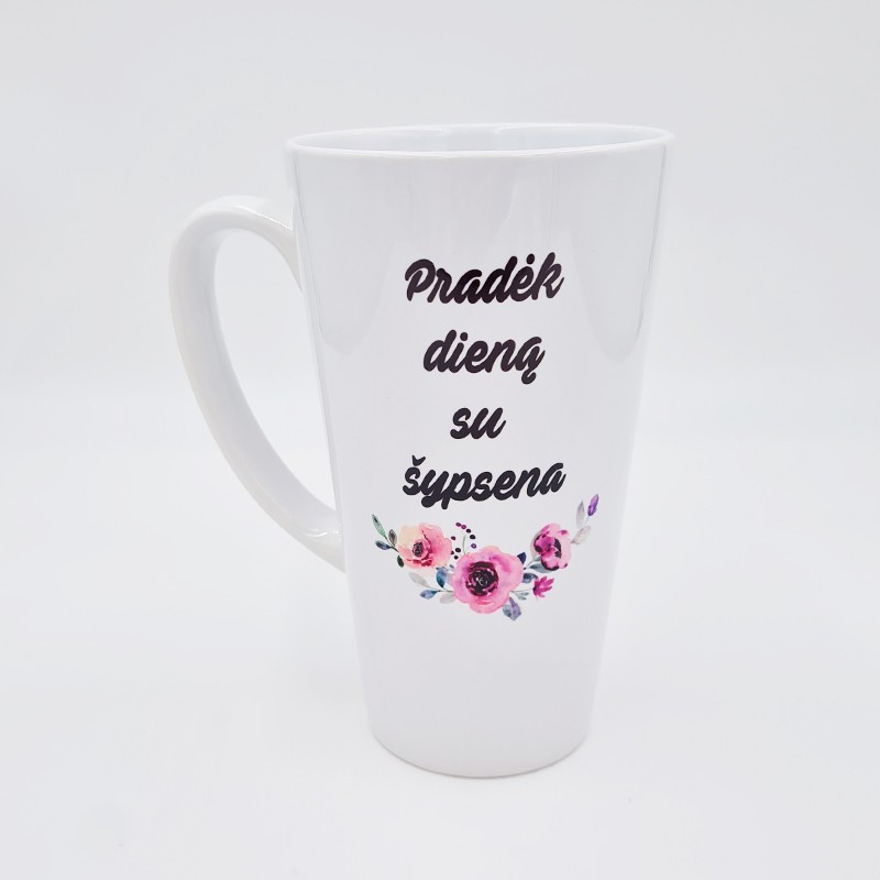 Latte puodelis „Pradėk dieną su šypsena“