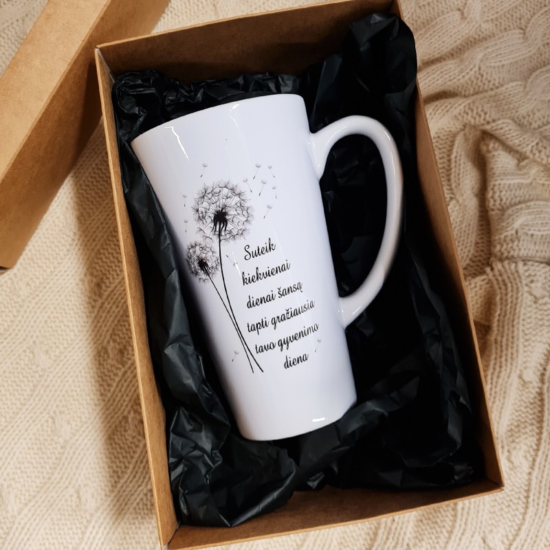 Latte puodelis „Suteik kiekvienai dienai šansą“