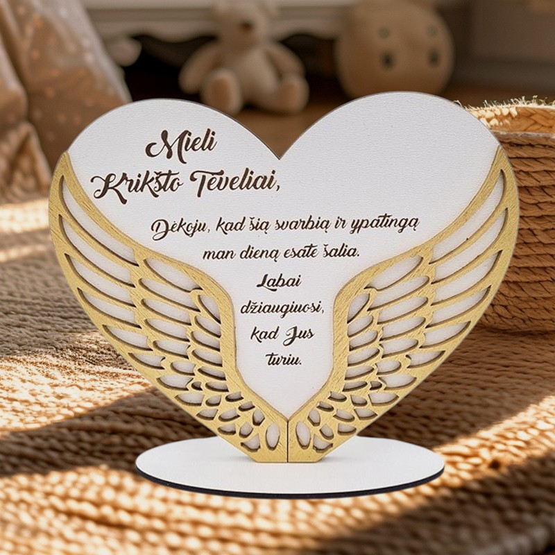 Pastatoma padėka sparnai „Mieli krikšto tėveliai“