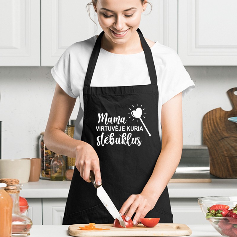 Prijuostė „Mama virtuvėje kuria stebuklus“