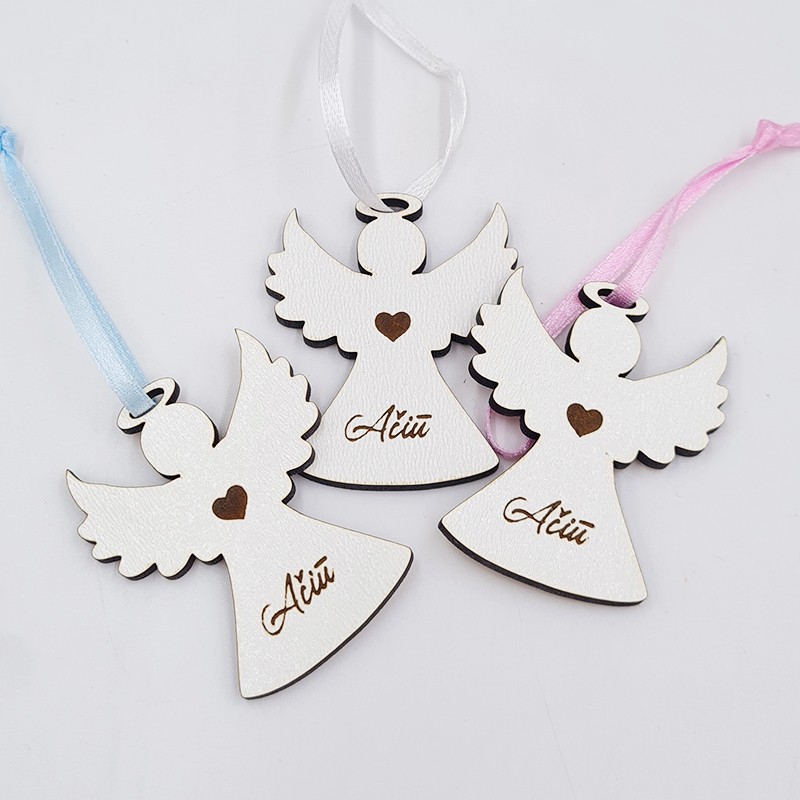 Pakabinamas medinis angeliukas „Ačiū“