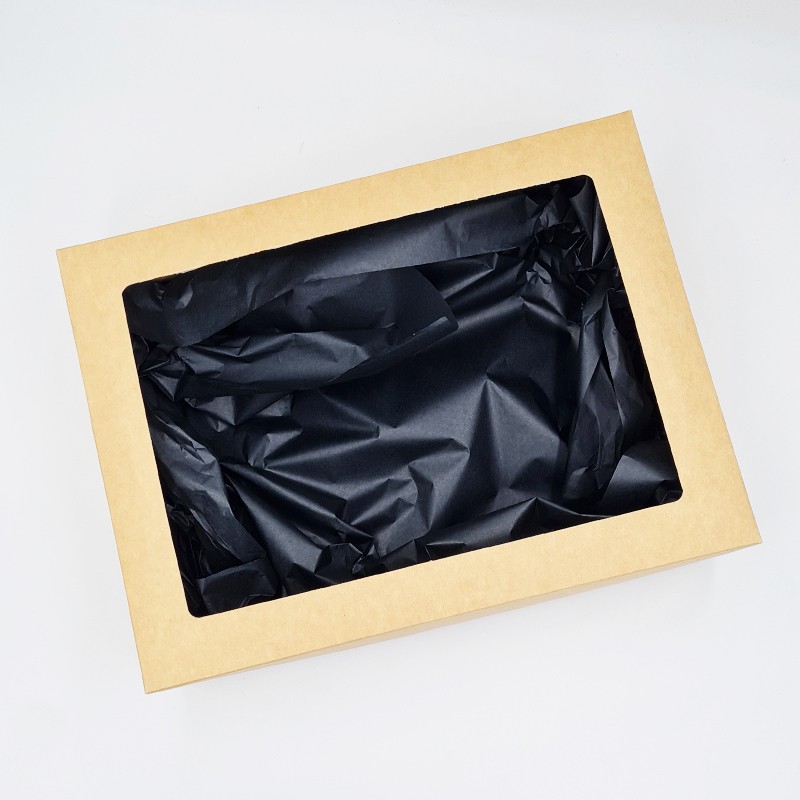 Kartoninė dviejų dalių dėžutė su skaidriu langeliu 280 x 210 x 80 mm