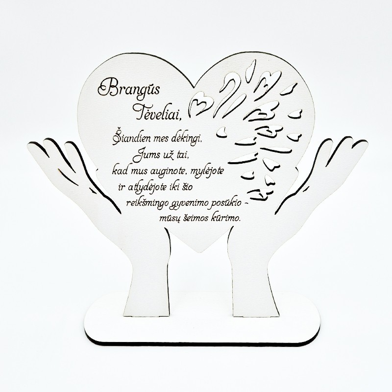 Pastatoma padėka, rankos: „Brangūs tėveliai“